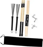 DRESSOOS 1 Set Drum Stick Brush and Tuning Key Kit for Beginners Essential Drum Accessories for Jazz Drumming High Durability for Student Practice and Youth Bands