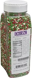 DECOPAC Christmas Trees & Holiday Dots Quins, 20.5oz, Fancy Sprinkles In Red, Green & White, Candy Sprinkles in Handheld Container, Edible Sprinkles For Celebration Cakes, Cupcakes, Cookies