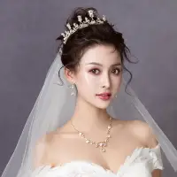 在飛比找樂天市場購物網優惠-新娘皇冠頭飾三件套2020新款韓式婚禮項鏈白色婚紗配飾品結婚