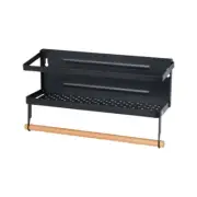 Wall/Door Mounted Black Metal Magnetic Spice Rack with Paper Towel & Napkin Hold