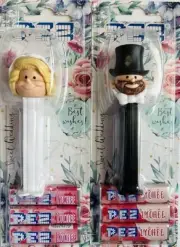 BRIDE (BlondeHair) & BEARDED GROOM - PEZ Dispensers - Cake Toppers-Collectibles