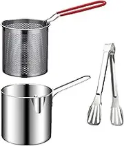 Compact Deep Fry Pot Strainer - Small temprra Fryer | Stainless Steel Cooking Tool for Crispy Drumsticks, Snack Bites, Fried Seafood, Cutlets, Tenders, Fries, Bacon, Pancakes, Onion Rings