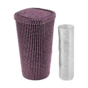Car Trash Can Rhinestones Portable Car Cup Holder Plastic Trash Bin Pink 1pcs