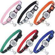 DOKITAG Cat Collar Breakaway with QR Code Name Tag, 6 Pack (Pink, Black, Orange, Green, Red, Blue) - Small Cats