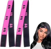 2Pcs Wig Band,Black Pink Caps To Hold Wig In Place Accessories Melt Elastic Band Adjustable Headband Edge Bow Printed Melting Lace Bands for Women Men Fix Hair Wigs,Making Up,Washing Face,Exercising