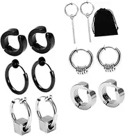 [BESTYASH] Men's Clip on Earrings Set 6 Pairs Stainless Steel Earring Backs for Men