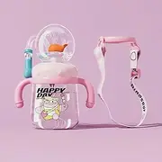 Fountain Water Bottle, Drinking Cup with Whale Squirt with Adjustable Straps, 300ml Whale Water Cups with Silicone Soft Tip, Portable Leak Proof Straw Sippy Cup (Pink)