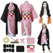 Kids Demon Slayer Costume Wig Kimono Party Book week Dress Kamado Nezuko Cosplay