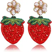 [Dvacaman] Adorable Bohemian Fruit Drop Earrings, Beaded Dangle Earrings for Women, Handcrafted Beaded Summer Earrings,Dangling Earrings., Acrylic, No Gemstone