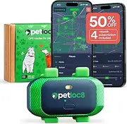 PETLOC8 GPS Pet Tracker for Dogs - Dog Tracker Fits on Your Pets Collar, Waterproof, Smart App Controllable Geofencing and Pet Location History (Incl. 4-mo Subscription)