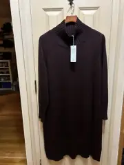 NWT Long Pure Wool Brown Cassis Funnel Neck Sweater Dress Eileen Fisher XL