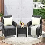 Livsip Outdoor Furniture Table and Chairs Garden Setting with Pillow 3pcs Black