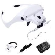 Magnifying Glass with LED Light Head Mount Magnifier Bracket and Headband Rea...