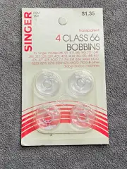 SINGER Class 66 transparent plastic bobbins (4), item 2141, NEW (carded)