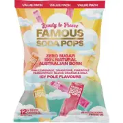 Famous Zero Sugar Soda Pops Assorted Icy Poles 60ml (Pack of 12)