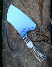 UBR CUSTOM HANDMADE 1095 STEEL PROFESSIONAL CLEAVER KNIFE WITH STAG HORN HANDLE