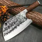 Handmade Forged Butcher Knife Hammered Steel Wood Handle Chef Cleaver Slicing 8"