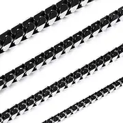 [MOWOM] Black Chain Necklace for Men Women Water Resistent 316L Stainless Steel Big Thick Cuban Link Chains Plated & Brushed finish Silver Color with Gift Box (3.5-8 MM Wide, 14-36 Inches Long)
