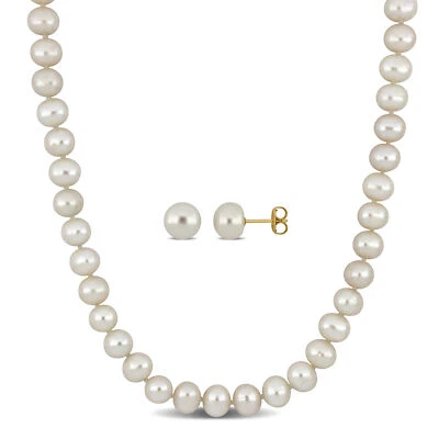 Amour 10K Yellow Gold Cultured Freshwater Pearl Stud Earrings & 18" Necklace Set