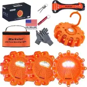 Kit Emergencia Auto 4 Flares LED 9 Modos Ámbar, Silbato, Guante, Martillo