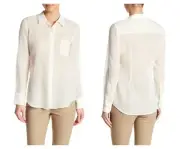 Theory Womens Weylend Sheer White Cotton ButtonUp Longsleeve Blouse Size S $235