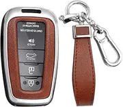 KUNIO Car Key Fob Cover Case Compatible with Toyota Highlander RAV4 Camry Avalon C-HR Corolla GT86 Key Holder PU Leather Key Shell Keychain 2/3/4 Button Key Fob Protector Car Accessory Silver Brown