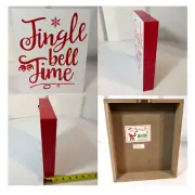 Jingle Bell Time Sign Mini Wood Christmas Tabletop Shelf Sitter Plaque White Red