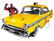 1957 CHEVROLET BEL AIR TAXI & "DEADPOOL" FIGURE 1/24 DIECAST MODEL BY JADA 30290