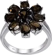 [Orchid Jewelry] 925 Sterling Silver Cluster Rings for Women - Delightful 7X5 mm Brown Smoky Quartz Birthstone Gemstone - 0.70 Carats Oval