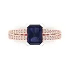 2.45 ct Emerald Cut Sapphire Gemstone Solitaire with Accents Ring Rose Gold