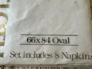 Vintage 100% cotton ecru embroidered oval tablecloth & napkins set, NIP