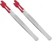QUMIIRITY 2pcs Stainless Steel Collector Tweezers with Rubber Tips Flat Tip Crafting Tools for Stamps Coins and Stickers Portable and Versatile Non Marring Design for Collectors