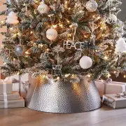 Hammered Metal Christmas Tree Collar Silver Tone Skirt Ring Cover Holiday Decor