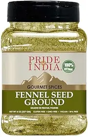 Pride Of India – Fennel Seed Ground – Natural & Gourmet Spice – Perfect Addition to Tea/Drinks/ Roast/Rubs/Bakes/ - Cooling Properties – Easy to Store – 8 oz. Medium Dual Sifter Jar