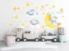Sleeping baby elephant Moon Clouds Stars Removable Nursery Wall Decal