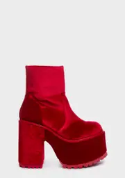 [Y.R.U.] Krush Velvet Platform Boots - Red