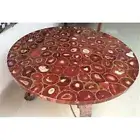 Resin Office Side Table with Royal Look Round Red Agate Stone Coffee Table Top