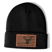 Ameican Flag Hunting Fishing Gifts Beanie Hat for Men Grandpa Dad Fd2-black