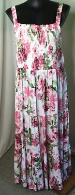AUTOGRAPH WHITE/PINK “STRAPPY” SMOCKED TIERED HEM MIDI DRESS SZ 20 NEW STOCK