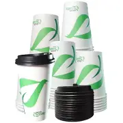 20oz Disposable Biodegradable White Paper Coffee Cups with Black Dome Lids 300pc