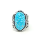 Kevin Yazzie Navajo Sterling Silver Web Band Ring Gem Grade Kingman Turquoise
