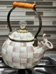 Mackenzie Childs Mocha Check Whistling Tea Kettle
