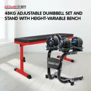 Powertrain 48KG Adjustable Dumbbell Set (Blue) & Stand with Height-Variable Benc