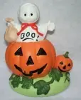 VTG KMART HALLOWEEN PORCELAIN GHOST TRICK TREATER PUMPKIN PATCH CANDLE HOLDER