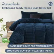 Dreamaker Embossed Teddy Fleece Quilt Cover Set Doona Duvet Teal King Single