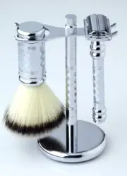 METAL SHAVING SET 3PCS DOUBLE EDGE SAFETY RAZOR SLICK STAND AND BRUSH +BLADES