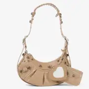 BALENCIAGA LE CAGOLE XS Extra Small Shoulder Bag Croc Emboss Leather Nude Beige