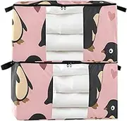 Amooorous Penguin Peach Valentine's Day Gold 60/95 L zippered storage boxes with Reinforced Handles, clear window bed shoe organizer for Blankets, Comforters, and Clothes