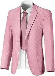 [Fxzpiodi] Seersucker Mens Suit Jacket Slim Fit Casual Blazer Summer Sport Coats Wedding Suits Jackets Prom Tuxedo Blazers