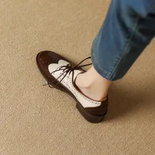 【WYPEX】英倫布洛克雕花真皮牛津鞋女鞋 低跟綁帶小皮鞋(2色)